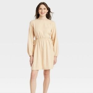 Universal Thread Women's Linen Rayon Cut Out Side Tie Long Sleeve Dress Large